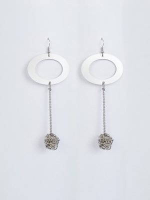 Oval Hoop Earrings with Knitted Wire Balls