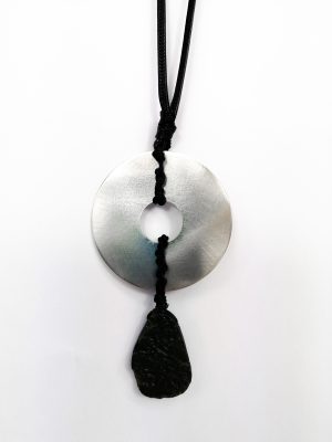 Metal hoop and Meteorite stone Necklace
