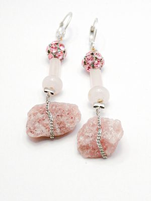 Earrings with rose quartz gemstones.