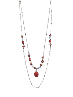 Necklace with chain and gemstones.