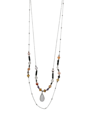 Necklace with chain and gemstones.