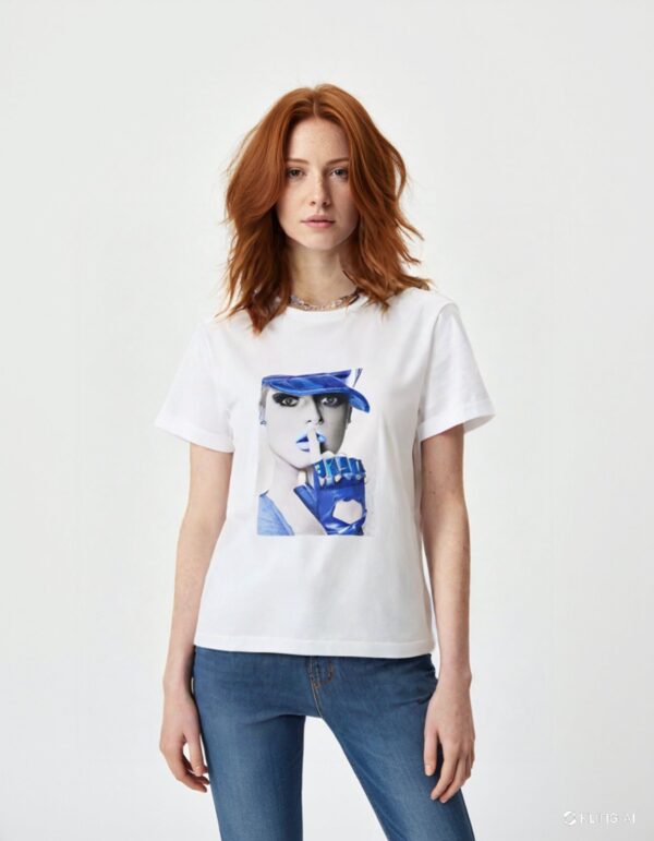 Jeweled T-Shirt with Print and Pearls