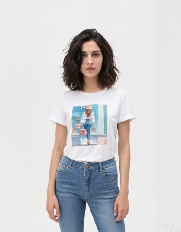 Jeweled T-Shirt with Print and Rhinestones