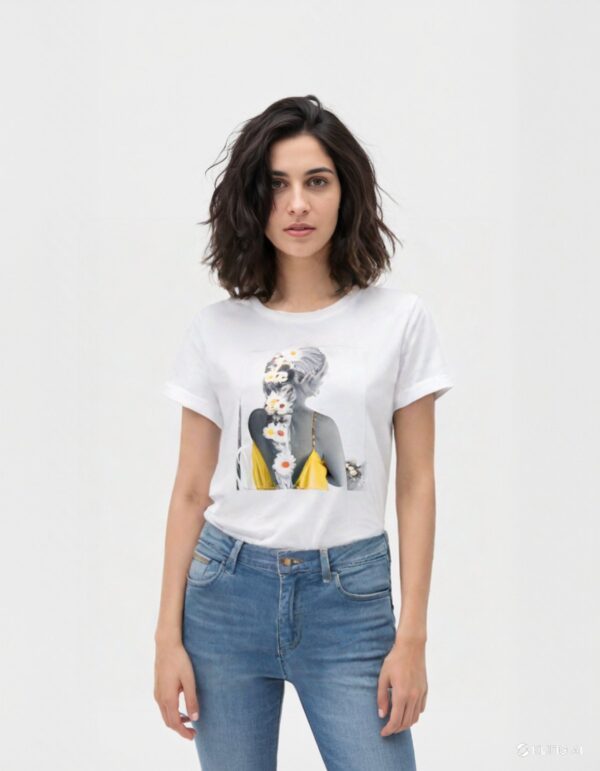 Jeweled T-Shirt with Print and Rhinestones