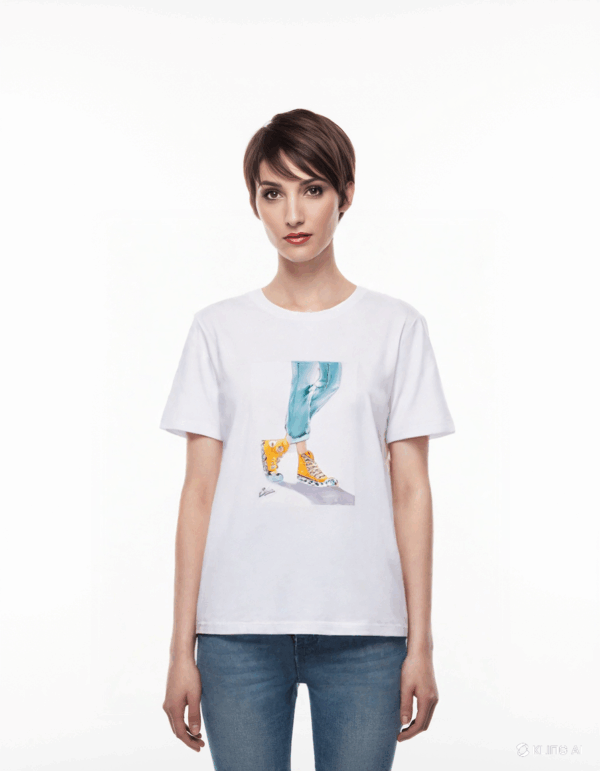 Jeweled T-Shirt with Shoe Print and Rhinestones