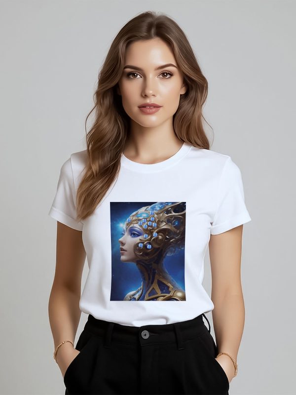 Jeweled T-Shirt with Print Woman's Form and Rhinestones