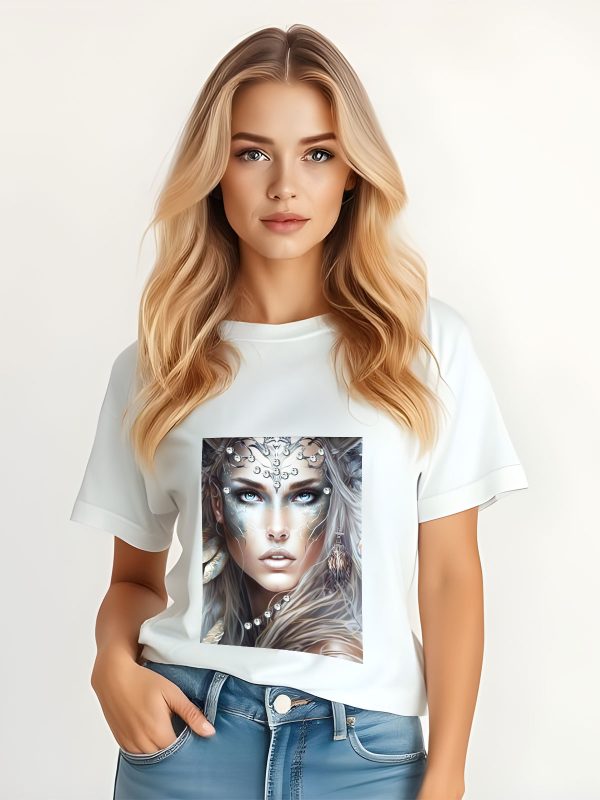 Jeweled T-Shirt with Print Women's Form and Rhinestones