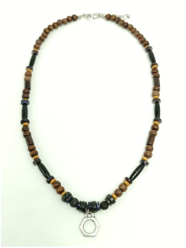 Necklace for Men with Coconut Beads Gemstones and Pendant