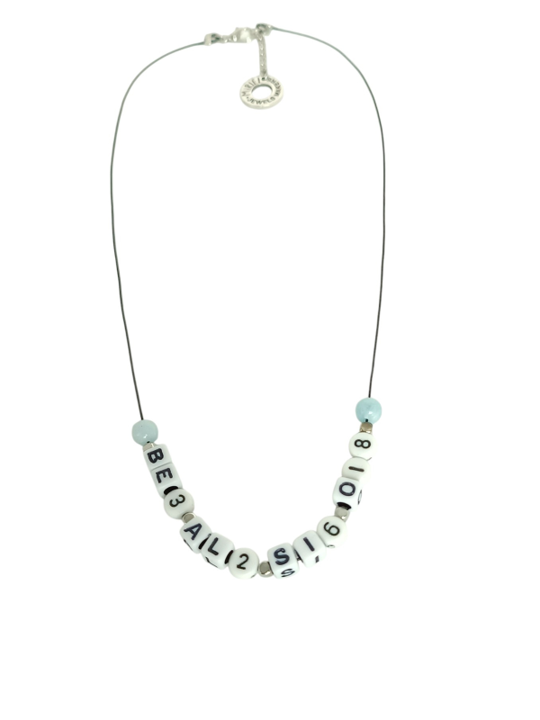Necklace for Men with Letters and Aquamarine Gemstones
