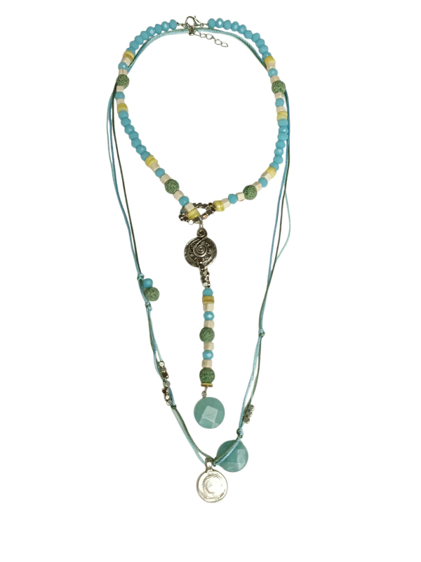 Pack of Two Necklaces with Gemstones and Glass Beads