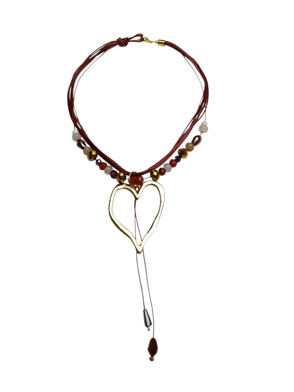 Multi-strand Necklace with Beads and Cords with Heart Pendant-Only 1 Only 4 You