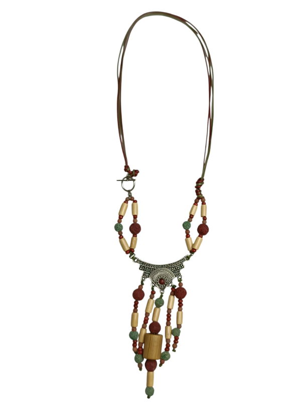 Necklace with Wooden Beads and Lava