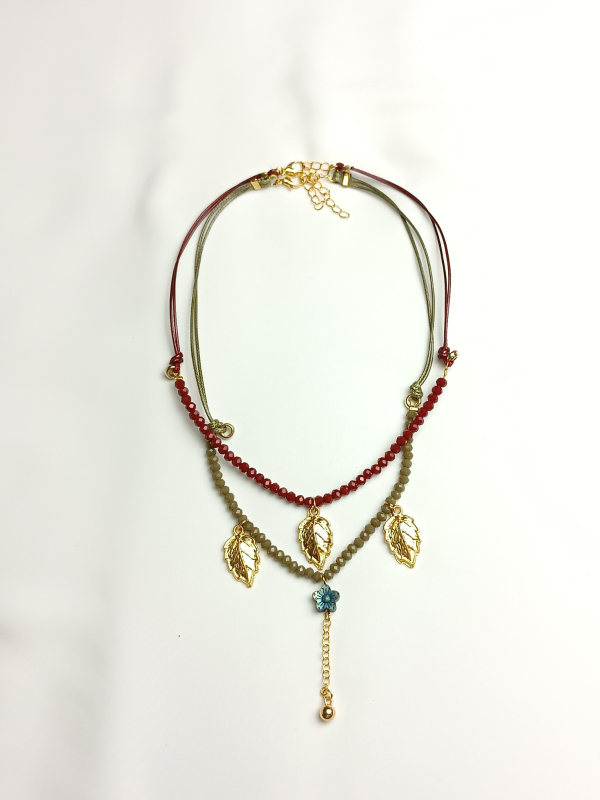Pack of Two Necklaces with Cord Glass Beads and Gold Leaves-Only 1 Only 4 You
