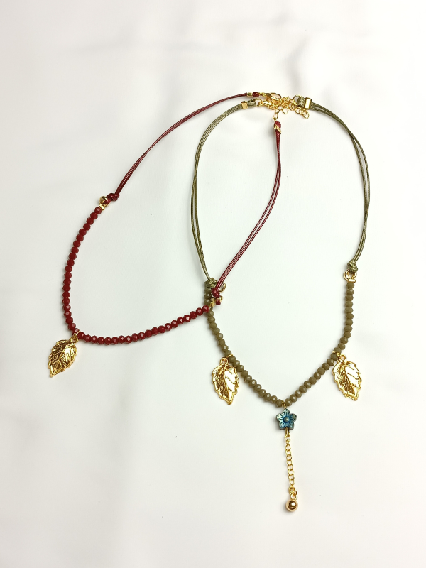 Pack of Two Necklaces with Cord Glass Beads and Gold Leaves-Only 1 Only 4 You - Image 2