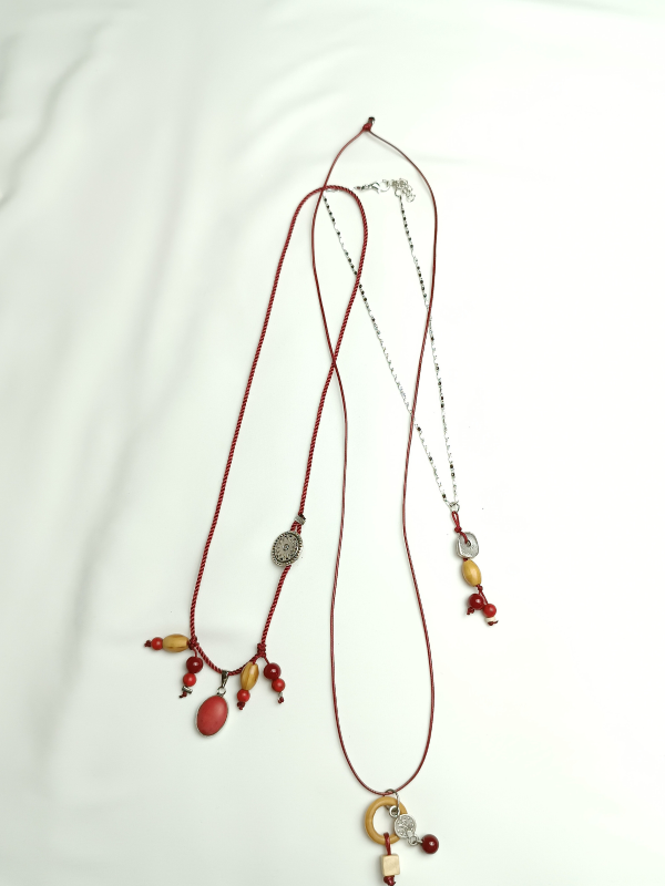 Pack of Three Necklaces with Wooden Beads and Gemstones - Image 2