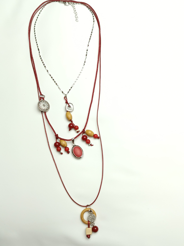 Pack of Three Necklaces with Wooden Beads and Gemstones