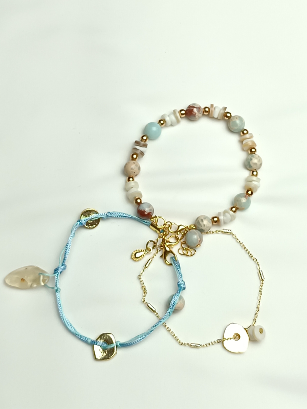 Pack of Three Bracelets with Gemstones and Metal Elements - Image 3