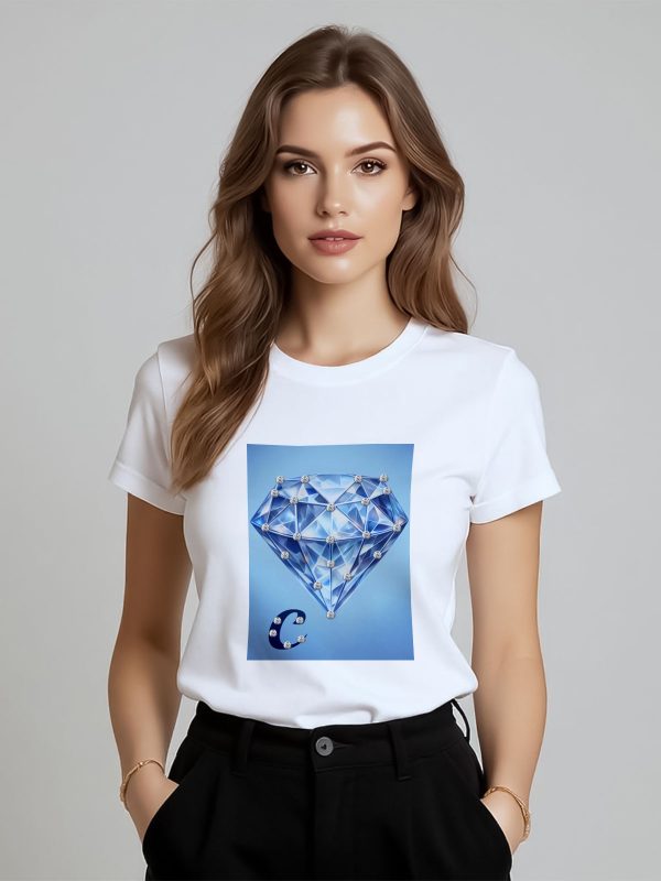 Jeweled T-Shirt with Compound Diamond in Print and Rhinestones