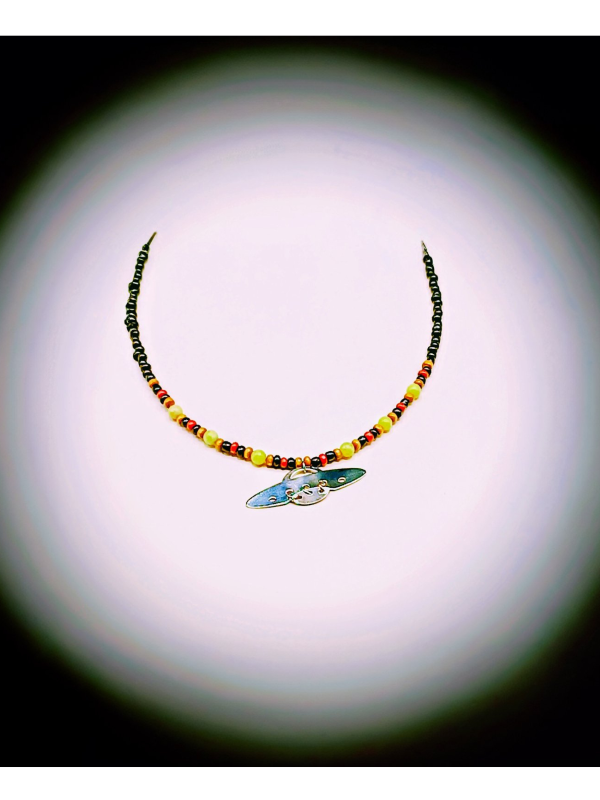 Men's Beaded Necklace with Flying Saucer Element - Image 3