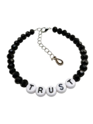 Handmade Black Bead Bracelet with "TRUST" Letters