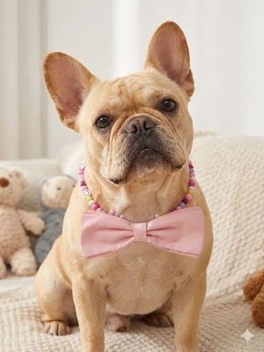 Large Kawaii Dog Necklace with Oversized Pink Bowtie - Vibrant Pink, Fuchsia & Yellow Beaded Jewelry - Butterfly, Smile & Evil Eye Charms - Adjustable 40cm Length for Fancy Dogs - Image 2