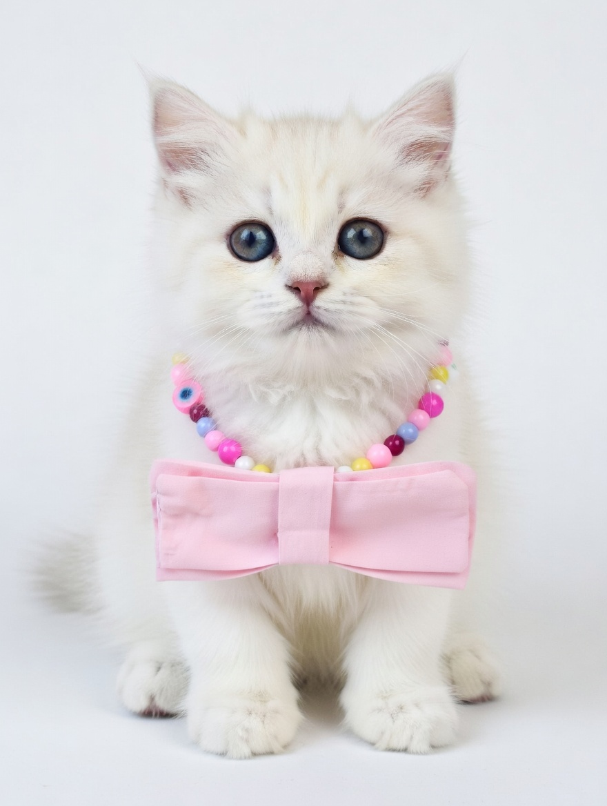 Handmade Kawaii Pet Necklace for Cats & Small Dogs - Detachable 9.5cm Pink Fabric Bowtie - Fuchsia, Pink & Yellow Beaded Jewelry - Smile & Evil Eye Charms - Adjustable 35cm Length - Image 2