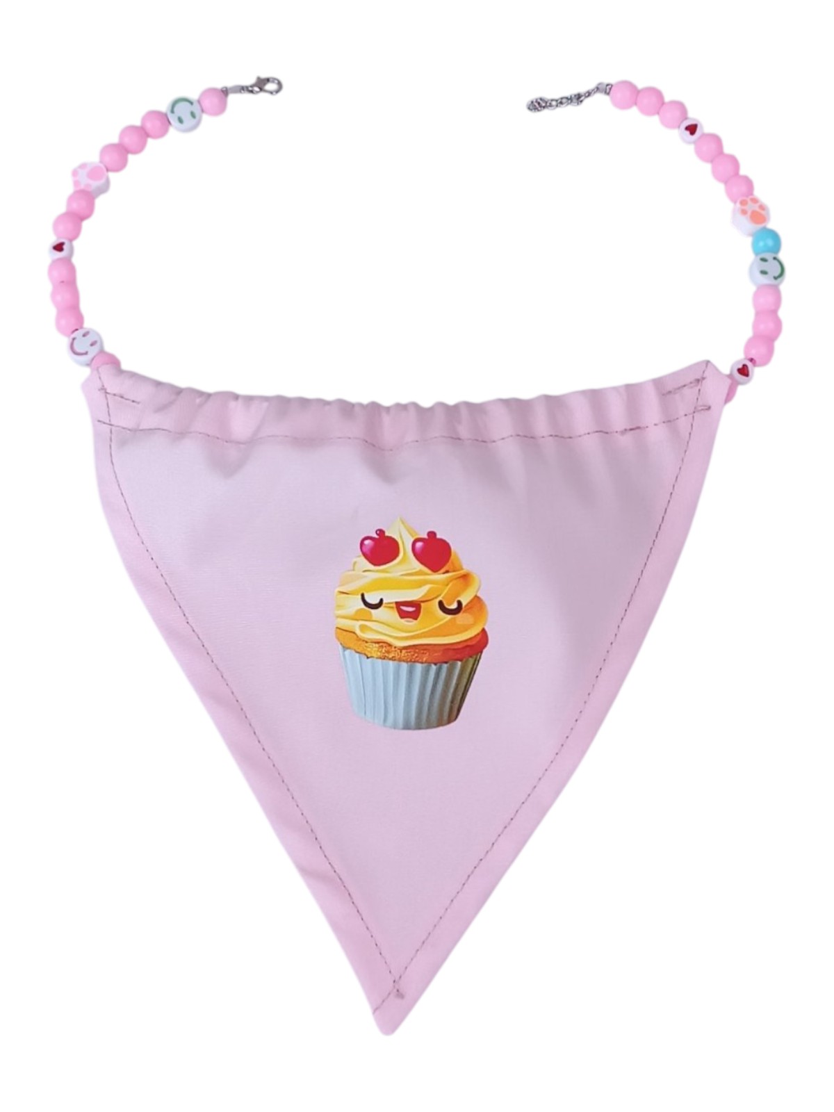 Large Pink Dog Bandana Necklace for Big Breeds - Cute Cupcake Stamp - Pink Acrylic Beads with Heart, Smile & Paw Charms - Handmade 42cm Adjustable Length - Personalized Pet Jewelry - Image 3