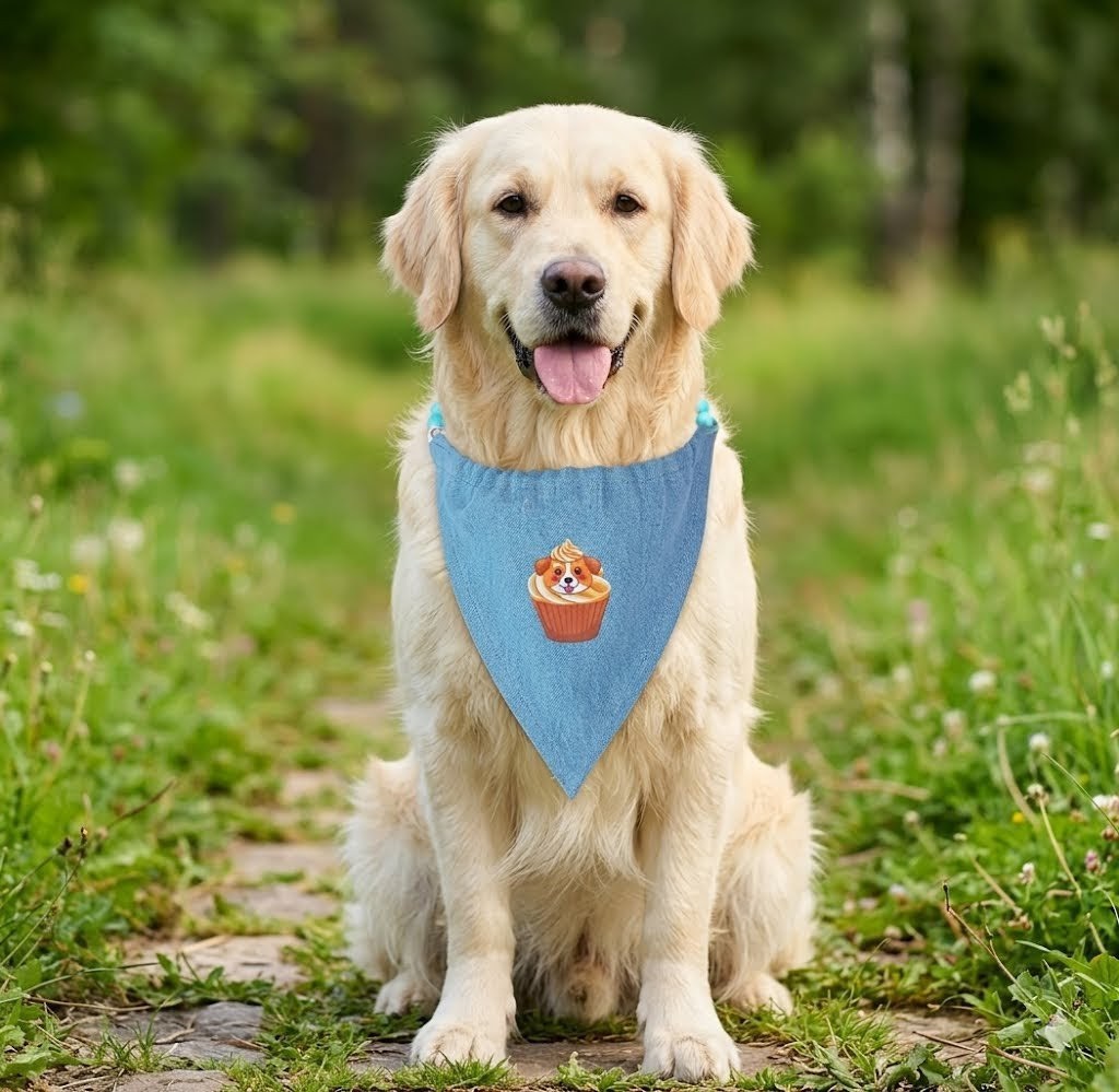 Personalized Large Dog Bandana Necklace - Custom Name Letter Beads - Denim Style with Cupcake Stamp - Blue Acrylic Beads, Smile, Heart & Paw Charms - Adjustable 42cm Length for Large Breeds - Image 2