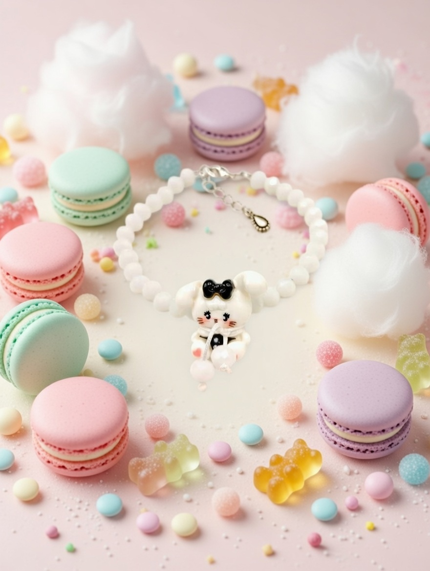 Kawaii White Beaded Bracelet with Cute Dog Charm – Sanrio‑Style Y2K Jewelry for Teen Girls - Image 2