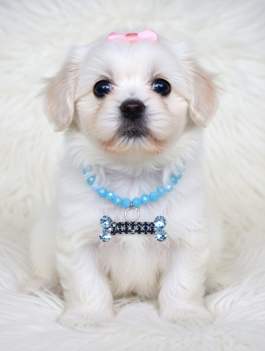 Luxury Bling Dog Necklace for Small & Medium Pets - Blue Faceted Glass Beads - Sparkling Rhinestone Bone Charm Pendant - Handmade Fancy Pet Jewelry - Adjustable Wedding & Birthday Dog Collar Accessory - Image 4