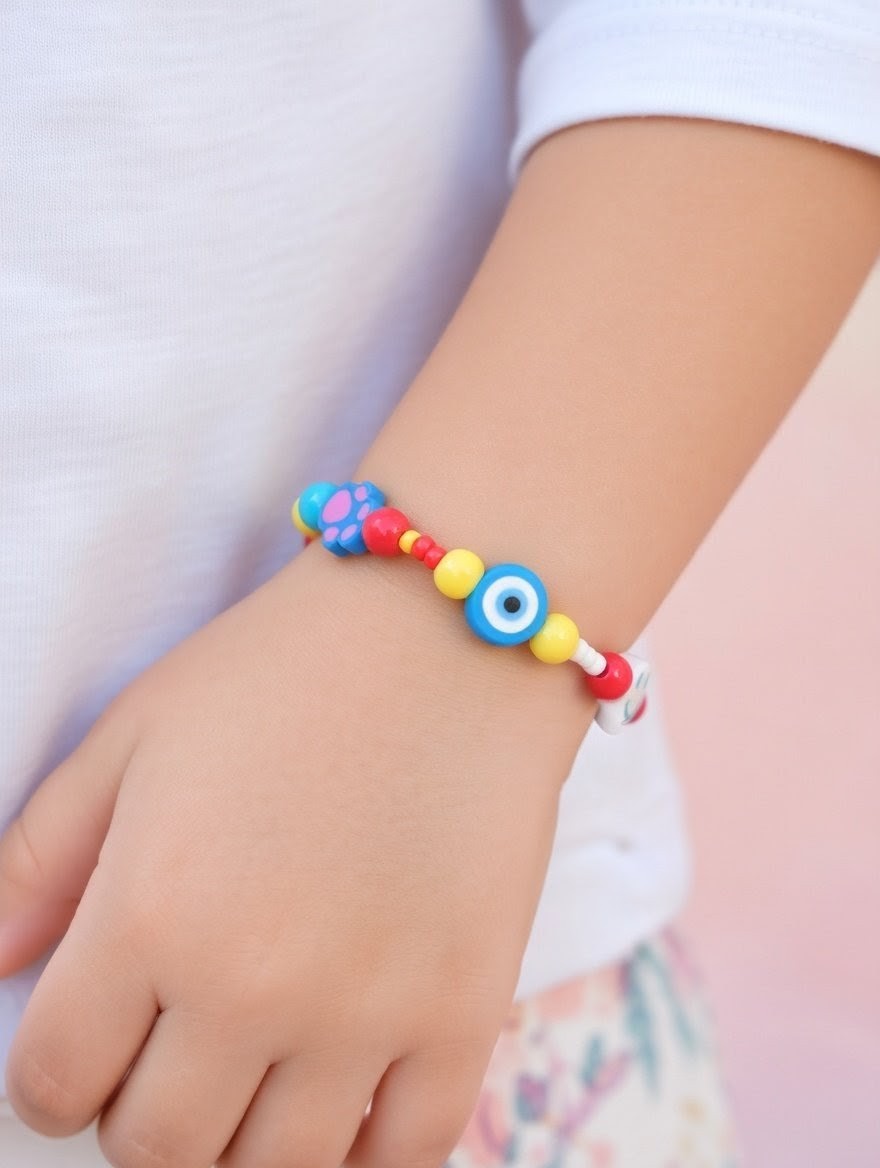 Kawaii Happy Vibes Beaded Bracelet for Girls 12+ - Smiley Face, Butterfly, Evil Eye & Paw Charms - Colorful Red, Blue & Yellow Glass Beads - Trendy Preppy Jewelry - Adjustable 15cm+ Extension - Image 4