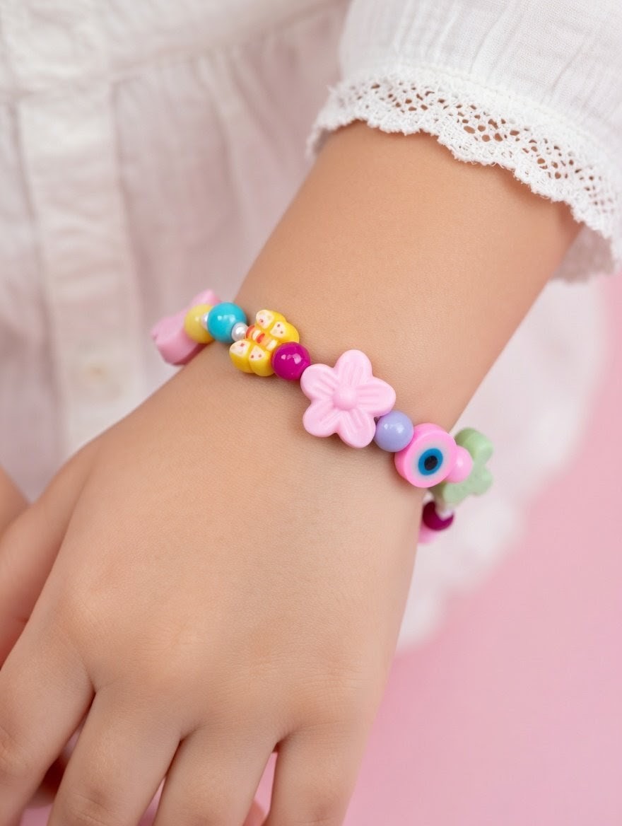Kawaii Pastel Beaded Bracelet for Girls 12+ - Cute Mouse, Flower, Butterfly & Evil Eye Charms - Colorful Pink, Lilac & Yellow Glass Beads - Preppy Aesthetic Jewelry - Adjustable 15cm+ Extension - Image 4