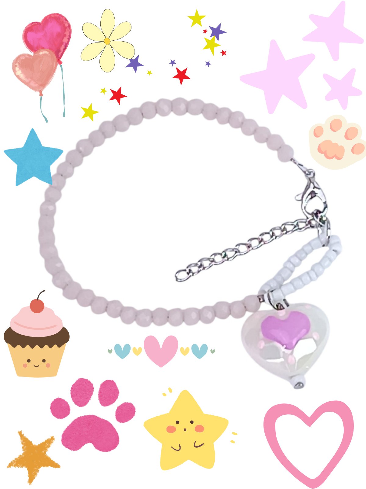 Kawaii Pink Heart Beaded Bracelet for Girls 12+ - Pastel Pink & White Glass Beads - Cute Double Heart Charm Jewelry - Minimalist Preppy Aesthetic - Adjustable 15cm+ Extension Chain - Image 3