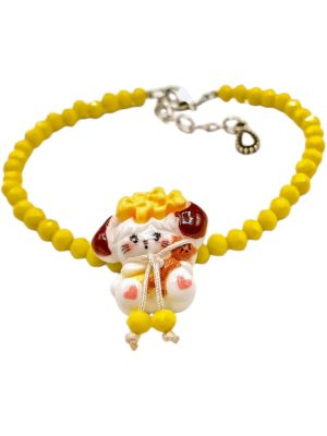 Kawaii Yellow Beaded Bracelet with Cute Puppy Acrylic Charm – Playful Jewelry for Teen Girls 12+