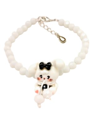Kawaii White Beaded Bracelet with Cute Dog Charm – Sanrio‑Style Y2K Jewelry for Teen Girls