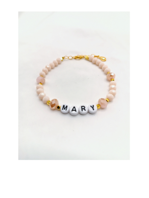 Tender Letters: MARY on Faceted Rose Beads and Golden Spacers