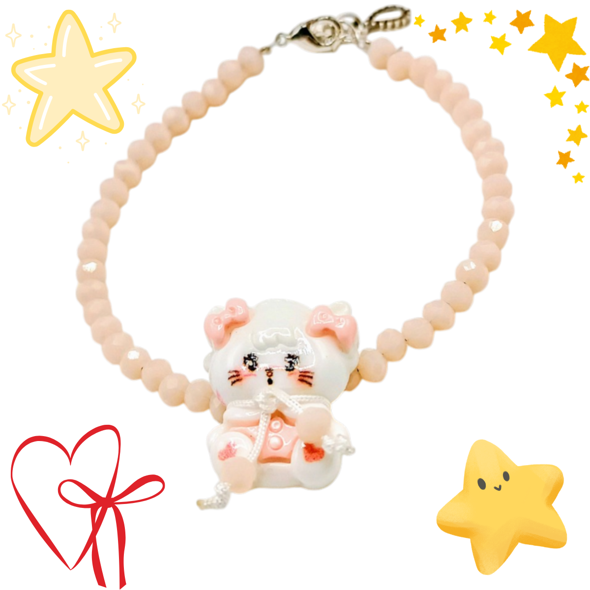Kawaii Pink Beaded Bracelet with Cute Cat Acrylic Charm – Adorable Jewelry for Teen Girls 12+ - Image 3