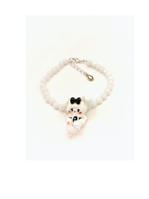Kawaii White Beaded Bracelet with Cute Dog Charm – Sanrio‑Style Y2K Jewelry for Teen Girls