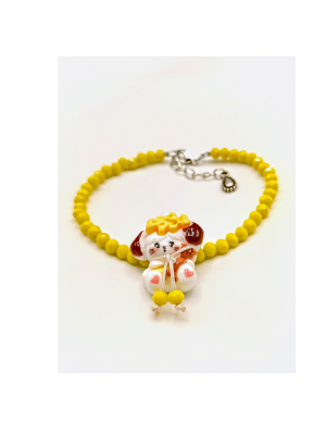 Kawaii Yellow Beaded Bracelet with Cute Puppy Acrylic Charm – Playful Jewelry for Teen Girls 12+